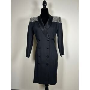 J.S.J. Black mid double breasted sequins VNT 80’sset and collar dress disco